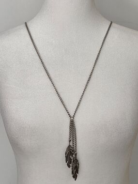 Silver Feather Drop Y-Necklace